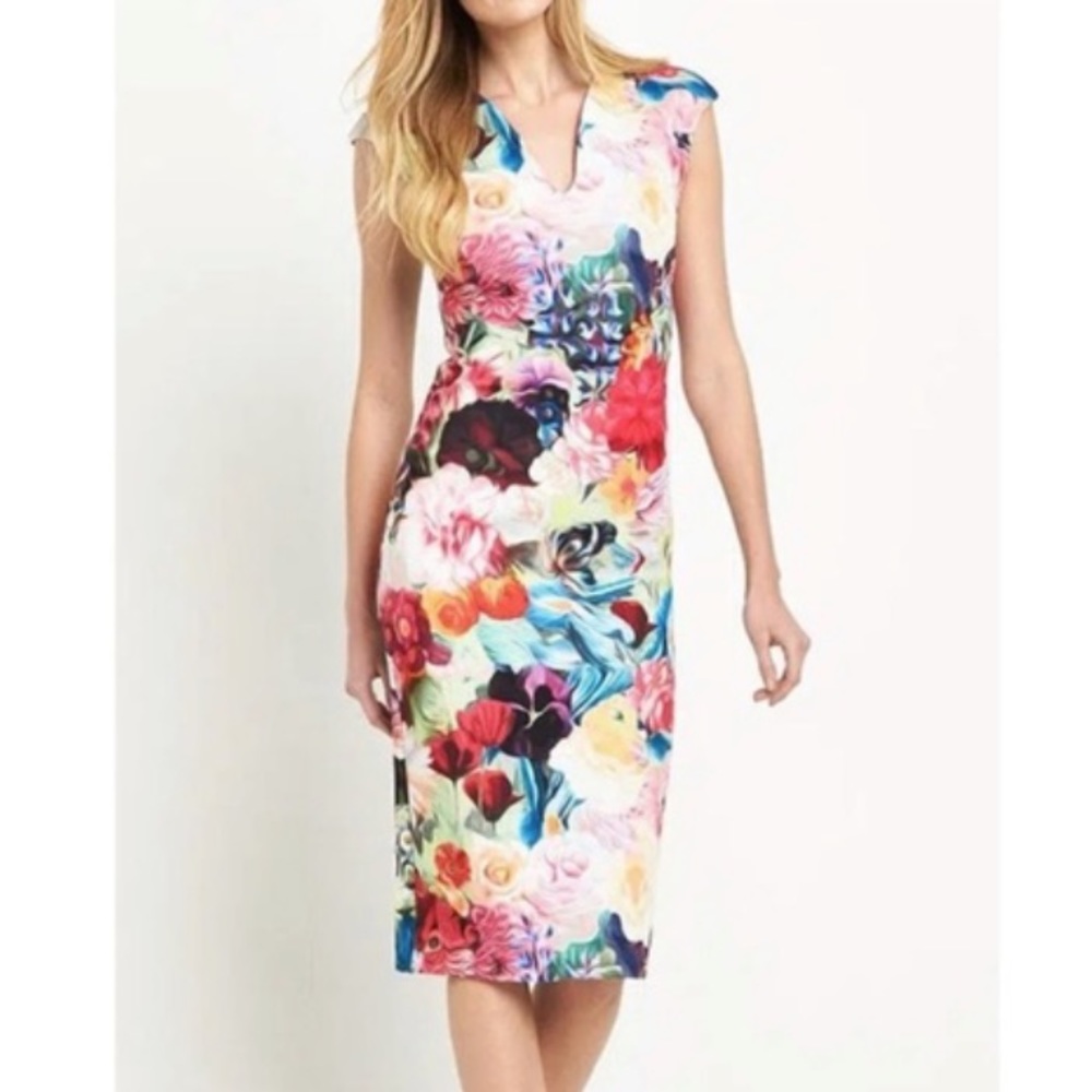 TED BAKER ODEELA FLORAL BODYCON MIDI DRESS SZ US 6  OR TED SZ 2